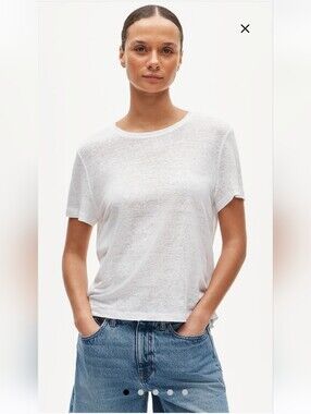 J.Crew Classic Crewneck White Women's New relaxed linen T-shirt Sz S $50